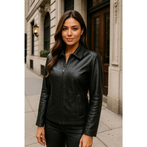 R&O Genuine Leather Zip Jacket Black L Classic Baddie Moto Streetwear Edgy Urban